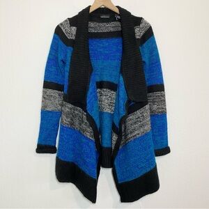 Moda International Women’s S Blue Black Mohair Wool Blend Open Front Cardigan